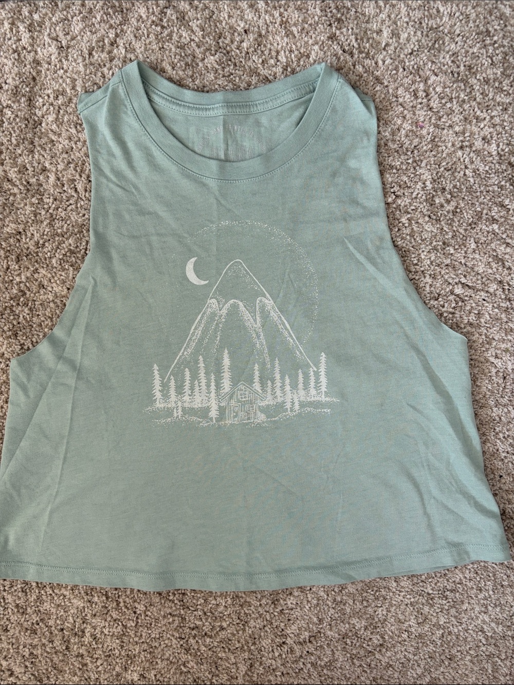Sleeveless Graphic Tank Top in Sage with Mountain Print